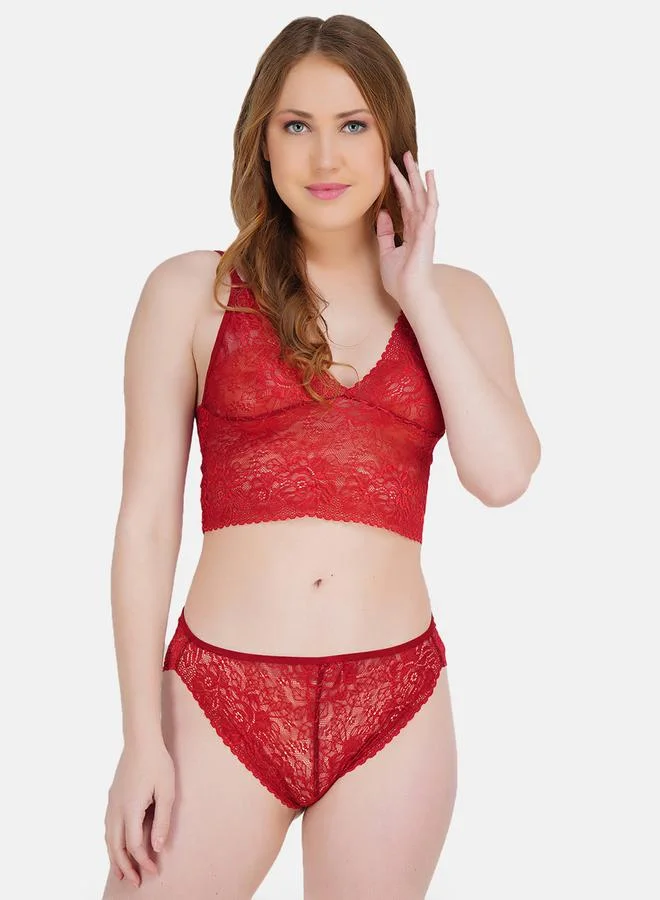 Take Two Women Red Lace Lace Bralette and Bikini Set By Hill Islands
